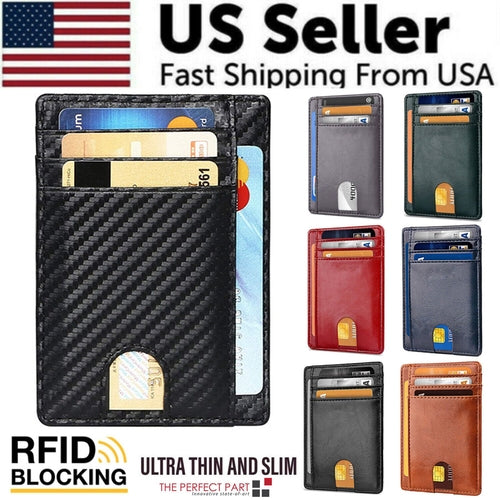 Mens Leather Slim Wallet Credit Card Holder RFID Blocking Pocket ID