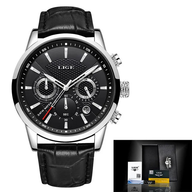 New LIGE Men's Watches Top Brand Luxury Men Wrist Watch Man Leather Quartz Watch Sports Waterproof Male Clock Relogio Masculino