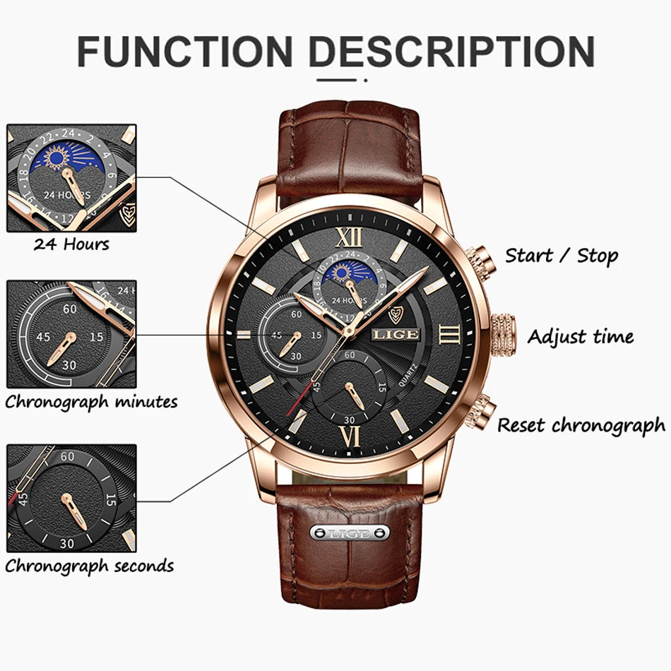 New LIGE Men's Watches Top Brand Luxury Men Wrist Watch Man Leather Quartz Watch Sports Waterproof Male Clock Relogio Masculino