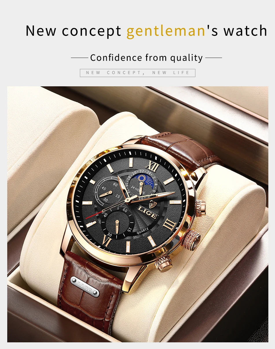 New LIGE Men's Watches Top Brand Luxury Men Wrist Watch Man Leather Quartz Watch Sports Waterproof Male Clock Relogio Masculino