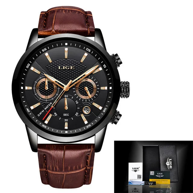 New LIGE Men's Watches Top Brand Luxury Men Wrist Watch Man Leather Quartz Watch Sports Waterproof Male Clock Relogio Masculino