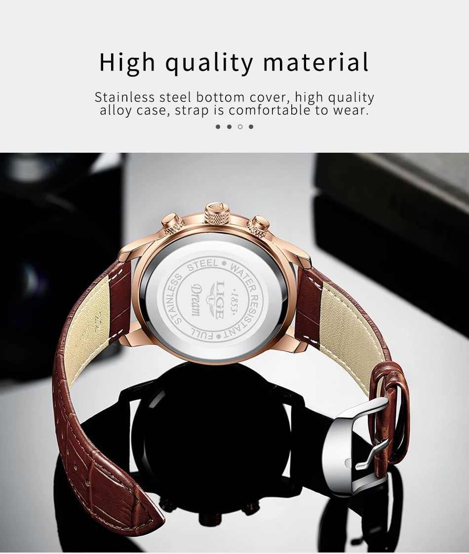 New LIGE Men's Watches Top Brand Luxury Men Wrist Watch Man Leather Quartz Watch Sports Waterproof Male Clock Relogio Masculino