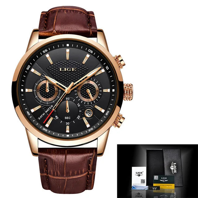 New LIGE Men's Watches Top Brand Luxury Men Wrist Watch Man Leather Quartz Watch Sports Waterproof Male Clock Relogio Masculino