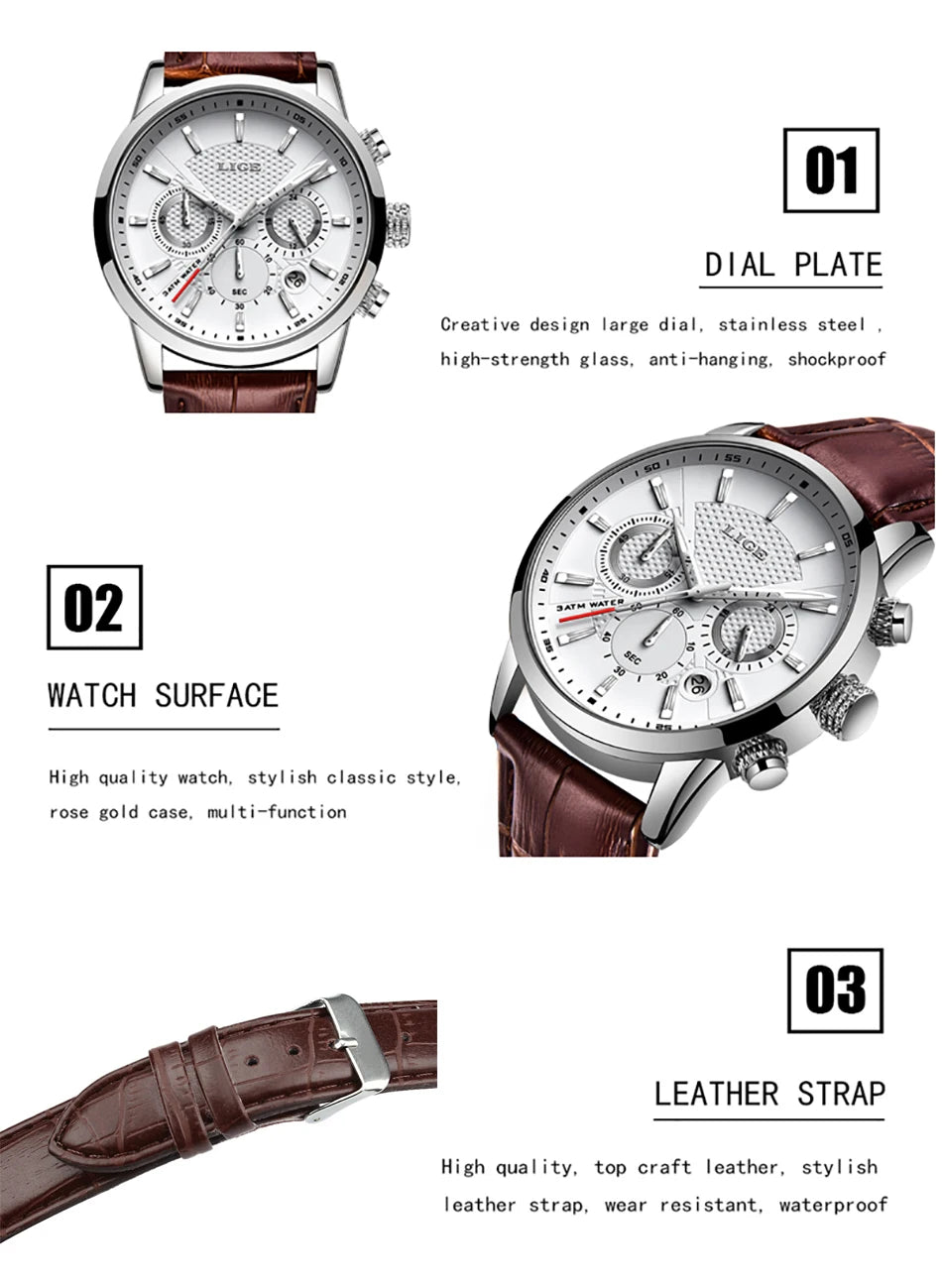 New LIGE Men's Watches Top Brand Luxury Men Wrist Watch Man Leather Quartz Watch Sports Waterproof Male Clock Relogio Masculino