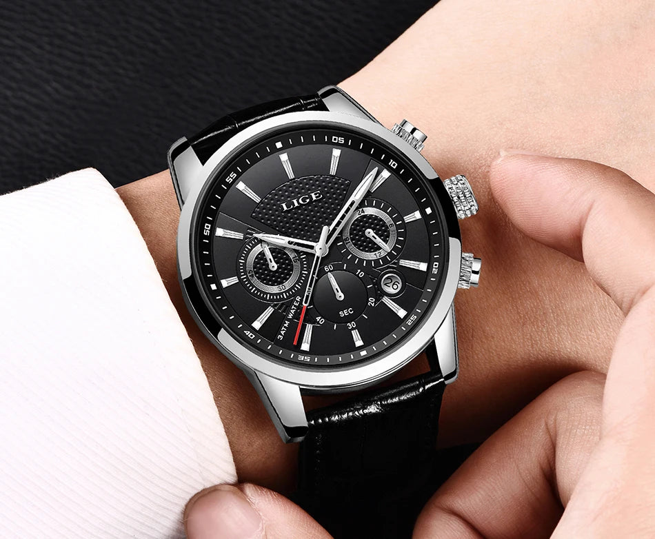 New LIGE Men's Watches Top Brand Luxury Men Wrist Watch Man Leather Quartz Watch Sports Waterproof Male Clock Relogio Masculino