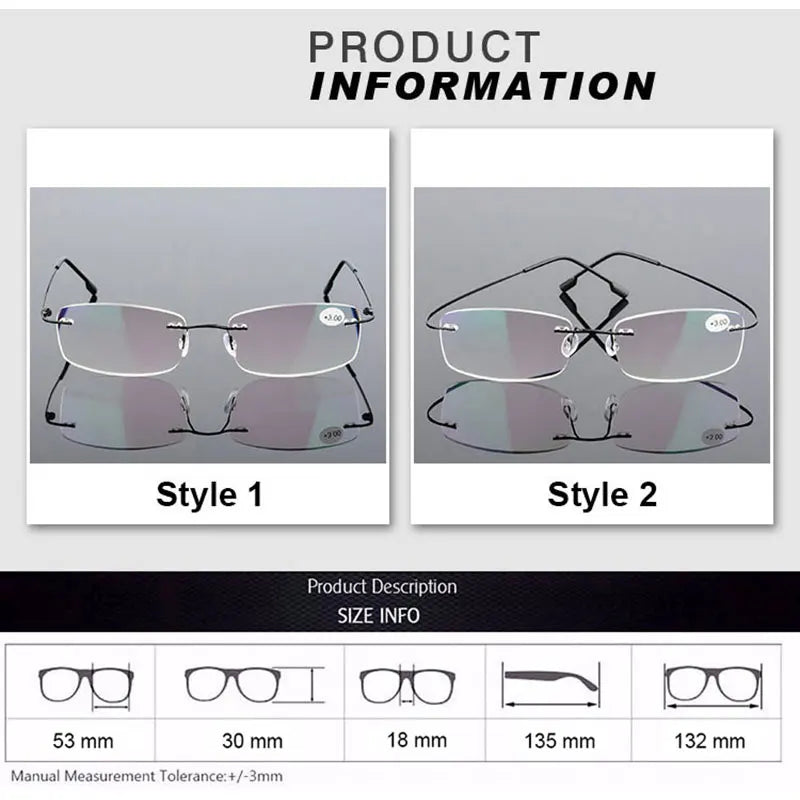 Rimless Reading Eyeglasses for Men and Women..