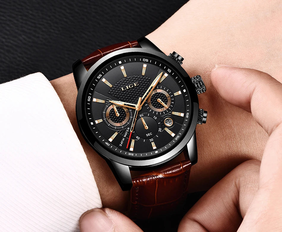 New LIGE Men's Watches Top Brand Luxury Men Wrist Watch Man Leather Quartz Watch Sports Waterproof Male Clock Relogio Masculino