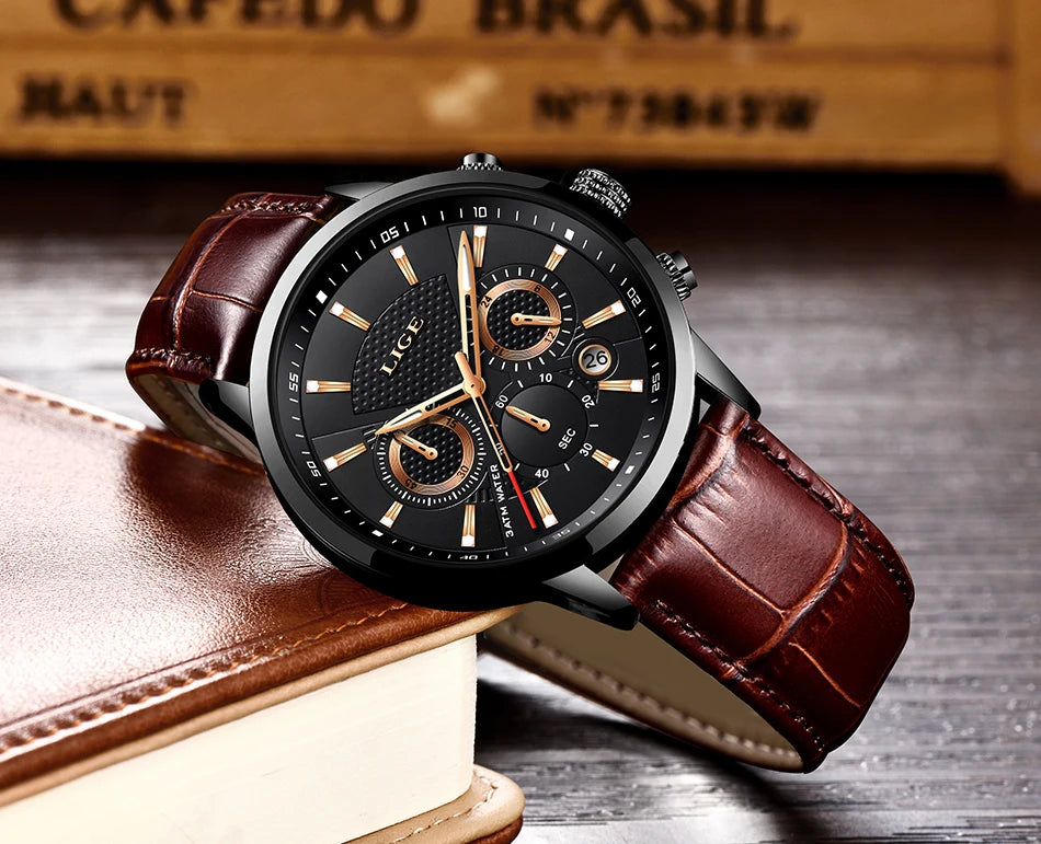 New LIGE Men's Watches Top Brand Luxury Men Wrist Watch Man Leather Quartz Watch Sports Waterproof Male Clock Relogio Masculino
