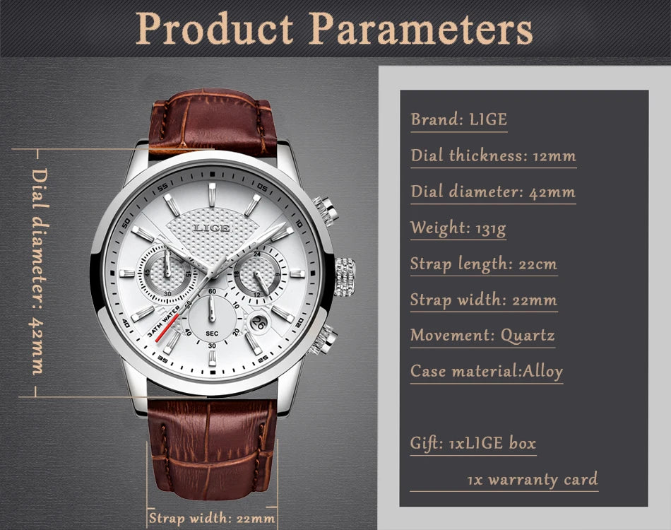 New LIGE Men's Watches Top Brand Luxury Men Wrist Watch Man Leather Quartz Watch Sports Waterproof Male Clock Relogio Masculino