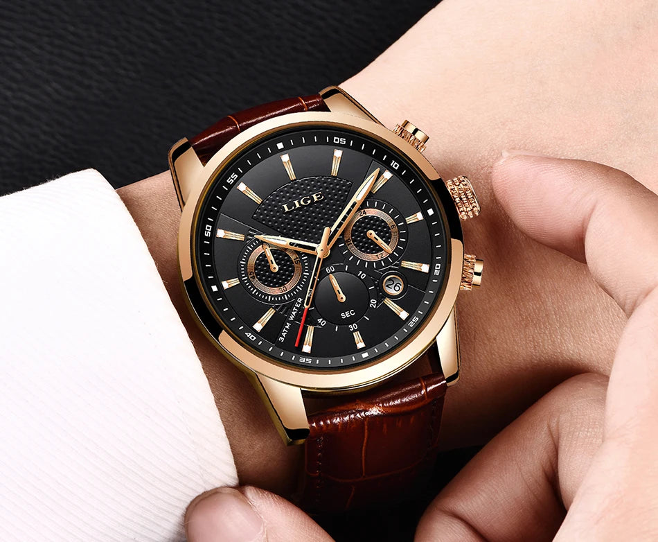 New LIGE Men's Watches Top Brand Luxury Men Wrist Watch Man Leather Quartz Watch Sports Waterproof Male Clock Relogio Masculino