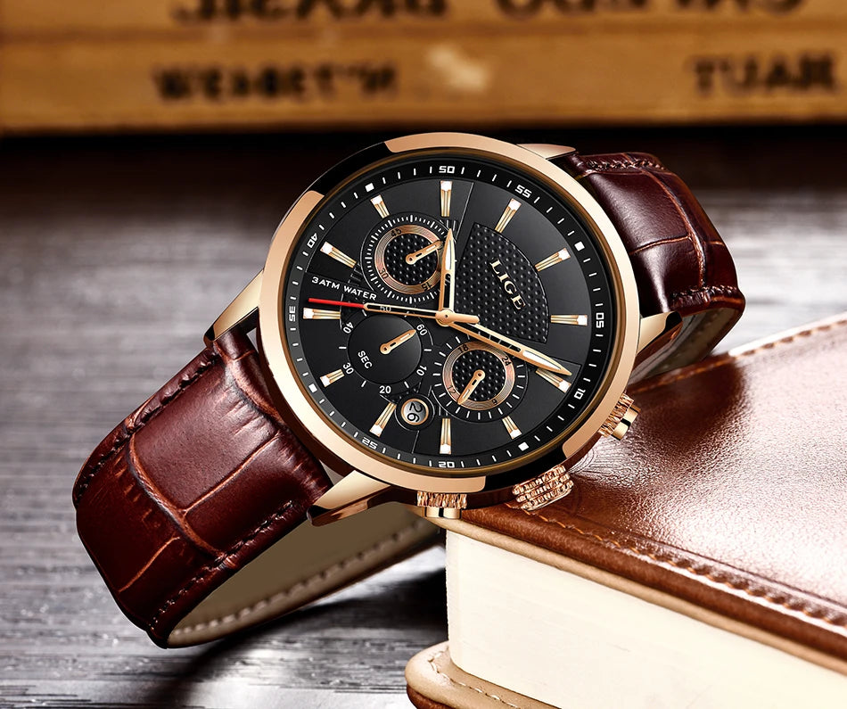 New LIGE Men's Watches Top Brand Luxury Men Wrist Watch Man Leather Quartz Watch Sports Waterproof Male Clock Relogio Masculino