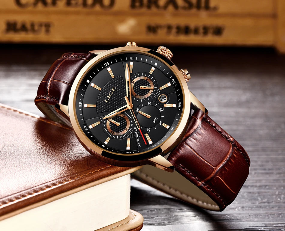 New LIGE Men's Watches Top Brand Luxury Men Wrist Watch Man Leather Quartz Watch Sports Waterproof Male Clock Relogio Masculino