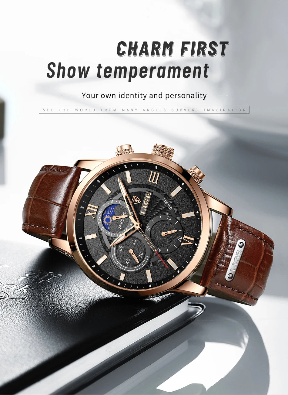 New LIGE Men's Watches Top Brand Luxury Men Wrist Watch Man Leather Quartz Watch Sports Waterproof Male Clock Relogio Masculino