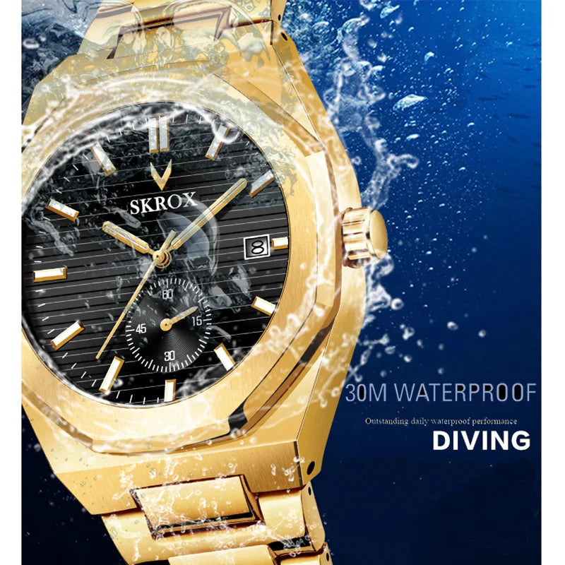 SKROX Official Original Octagonal Date Automatic Watches Top Luxury Man Gold Watch WATERRESISTANT Steel Mechanical Elegant Clock