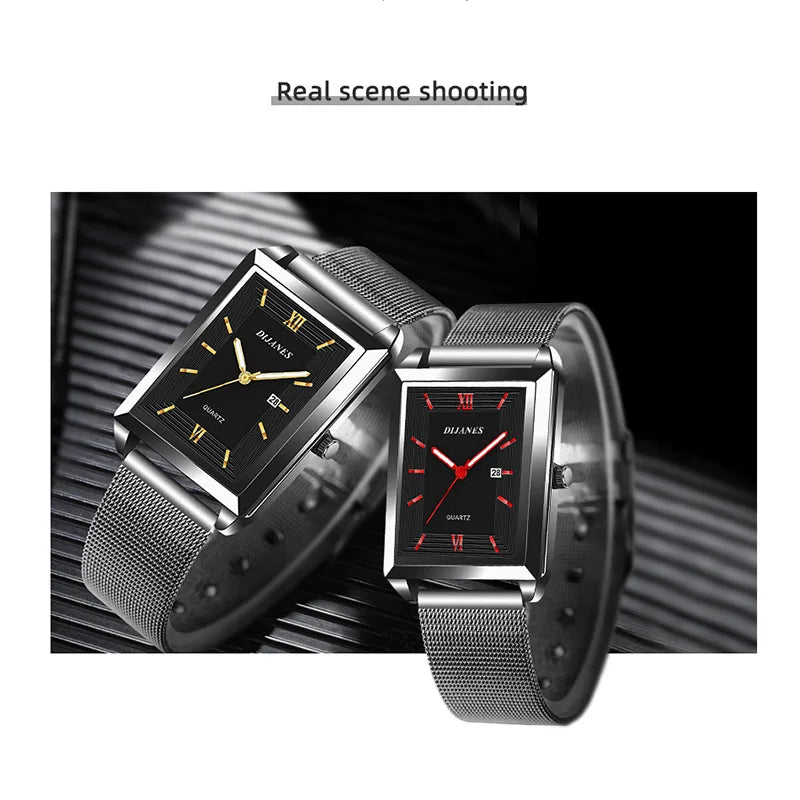 Top Brand Luxury Watches for Men Fashion Quartz Wristwatch Square Gold Stainless Steel Business Clock Relogio Masculino
