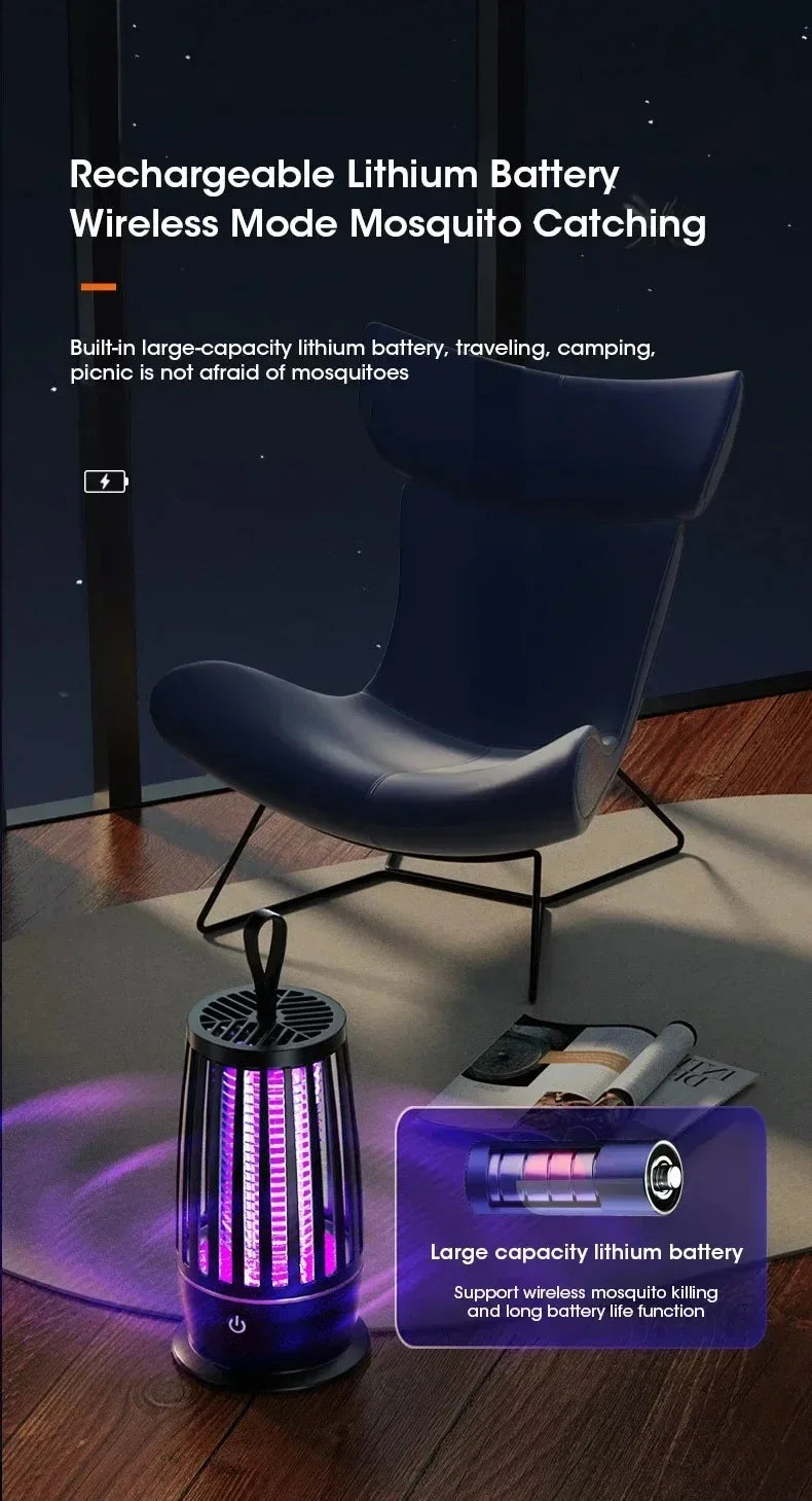 USB Rechargeable Mosquito Killer Lamp Silent Indoor/Outdoor Portable Electronic Pest Repellent for Bedroom/Patio Insect Trap