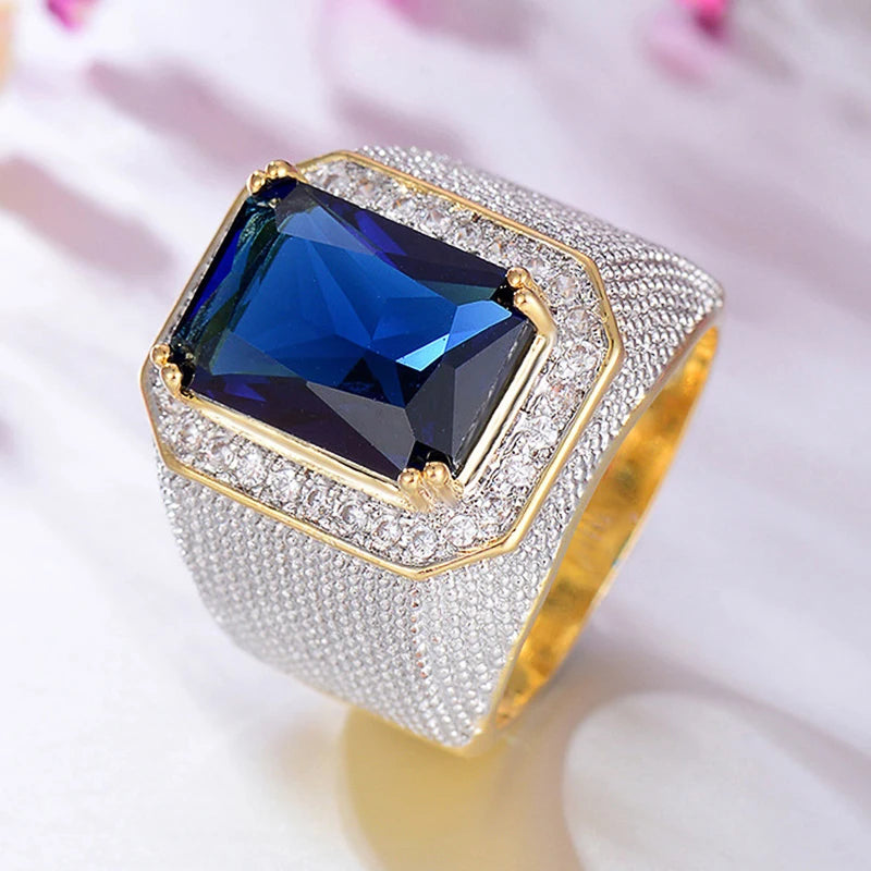 Huitan Sparkling Blue/Black Cubic Zirconia Full Bling Iced Out Wedding Ring for Women..
