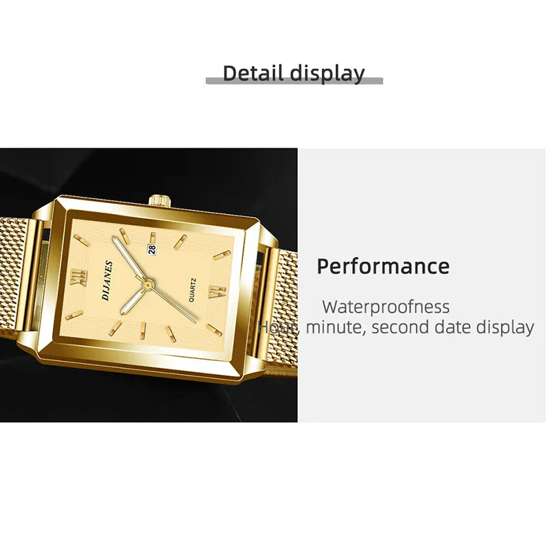 Top Brand Luxury Watches for Men Fashion Quartz Wristwatch Square Gold Stainless Steel Business Clock Relogio Masculino
