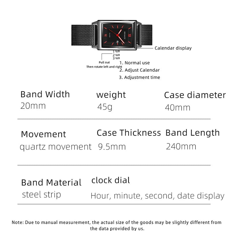 Top Brand Luxury Watches for Men Fashion Quartz Wristwatch Square Gold Stainless Steel Business Clock Relogio Masculino