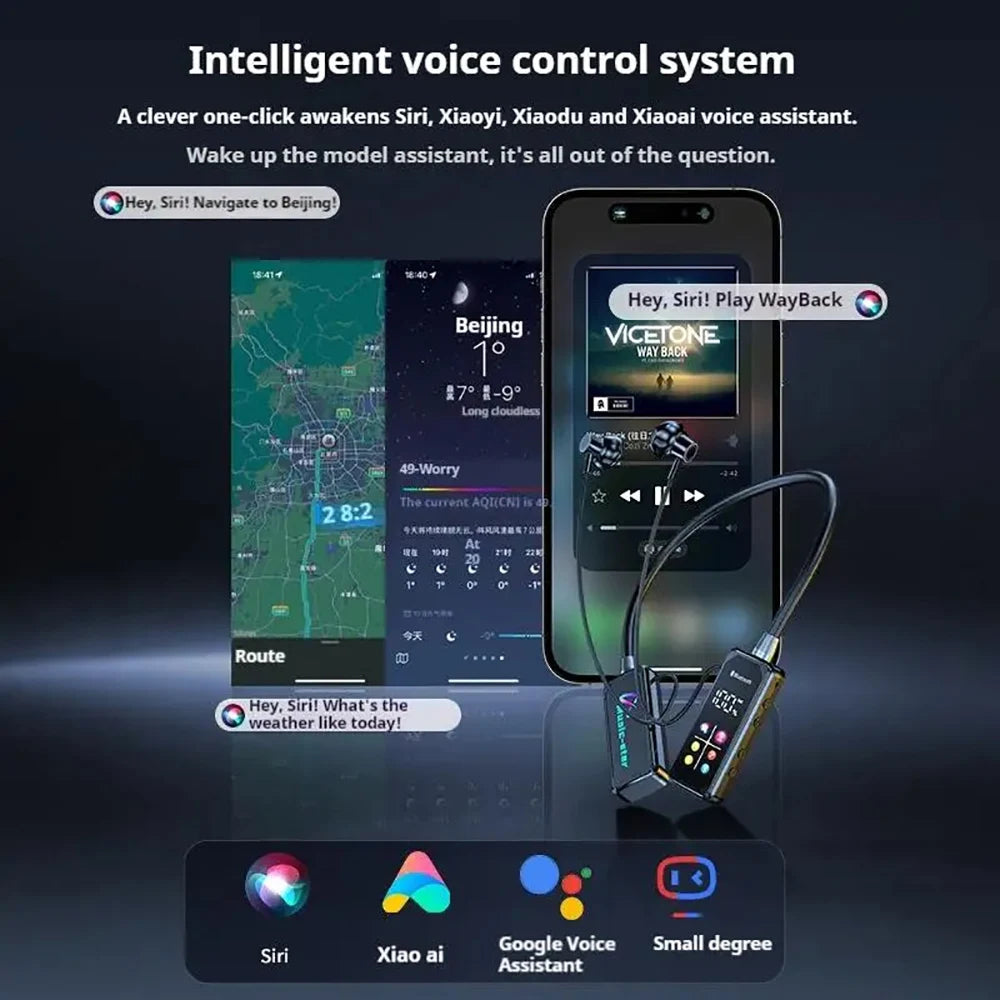 Bluetooth 5.4 Earphones with HD Screen Wireless Headsets Neckband Headphones HiFi Stereo Noise Reduction Earbuds for Live