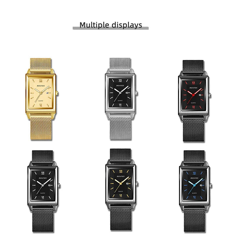 Top Brand Luxury Watches for Men Fashion Quartz Wristwatch Square Gold Stainless Steel Business Clock Relogio Masculino