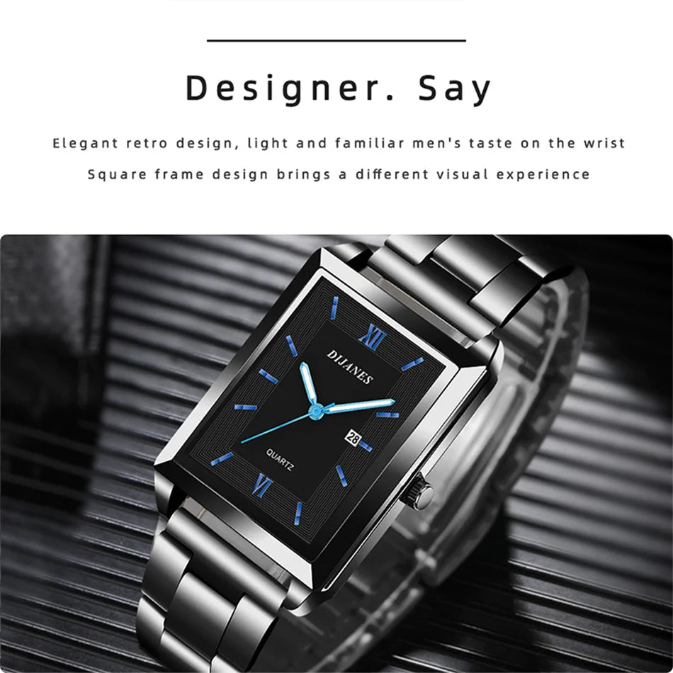 Top Brand Luxury Watches for Men Fashion Quartz Wristwatch Square Gold Stainless Steel Business Clock Relogio Masculino