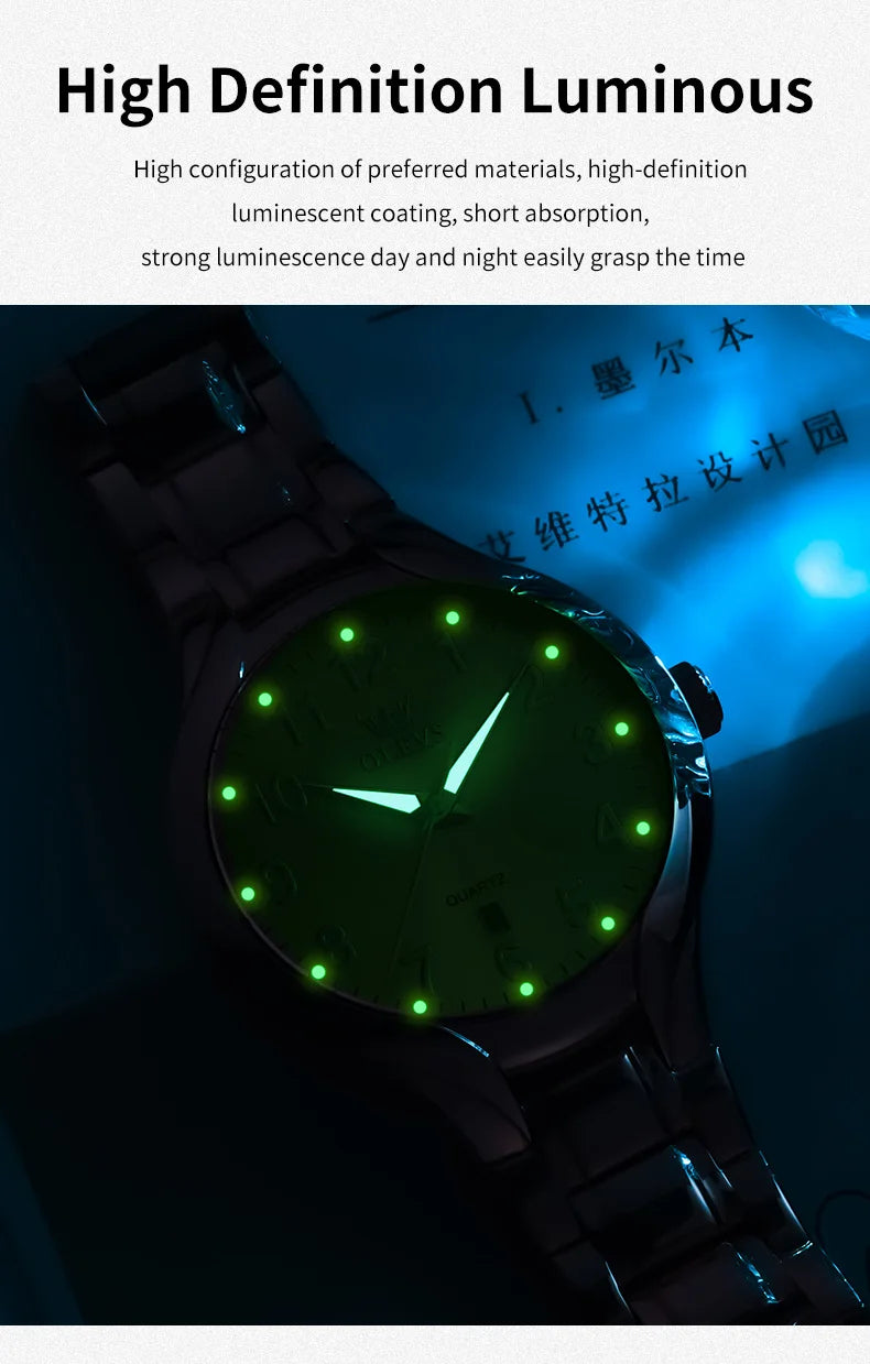 OLEVS 3650 Gold Watches for Men Classic Large Digital Dial Auto Date Waterproof Luminous Original Men's Quartz Wristwatch New