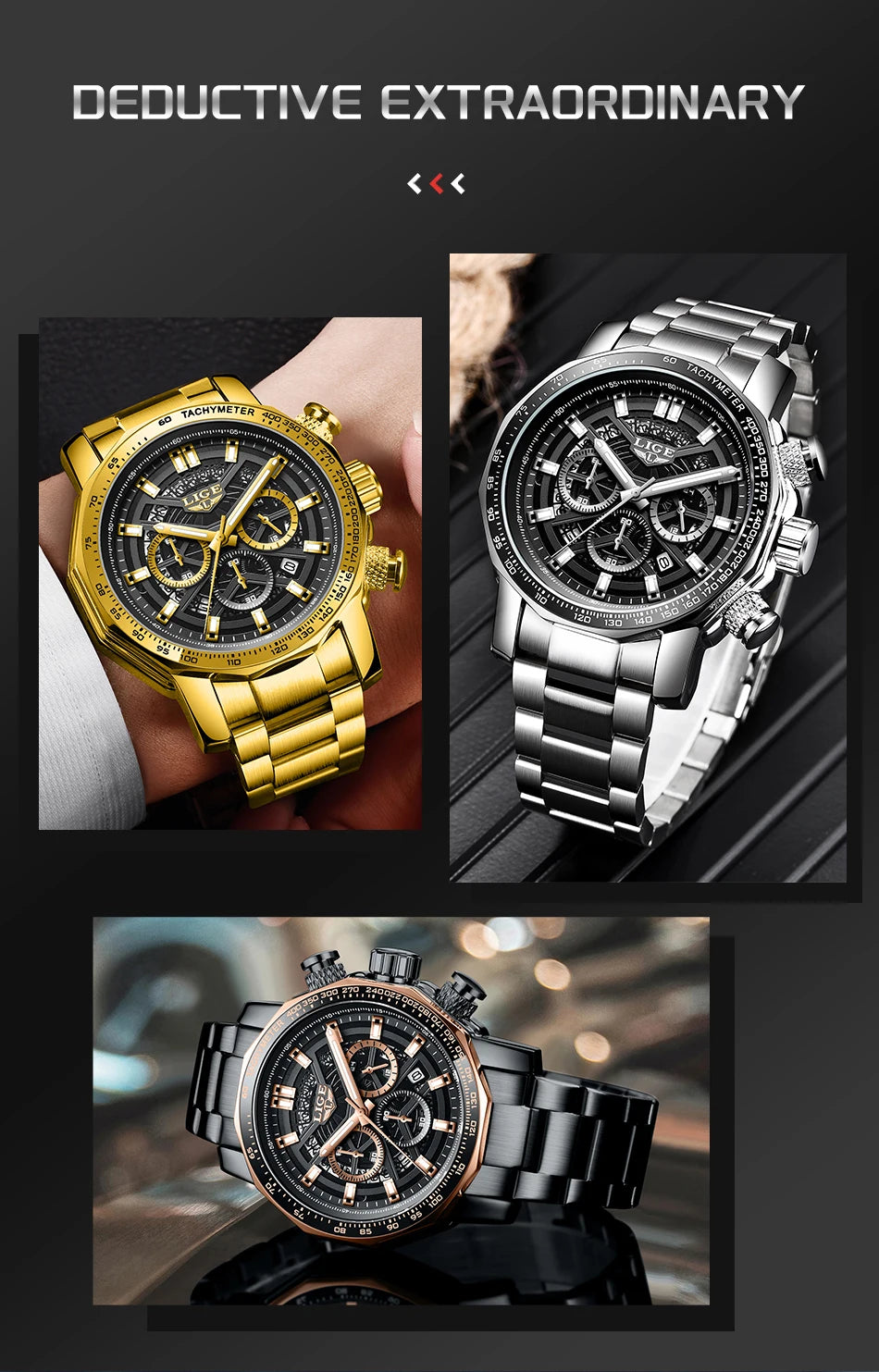 LIGE New Sport Chronograph Mens Watches Top Brand Luxury Full Steel Quartz Clock Waterproof Big Dial Watch Men Montre Homme