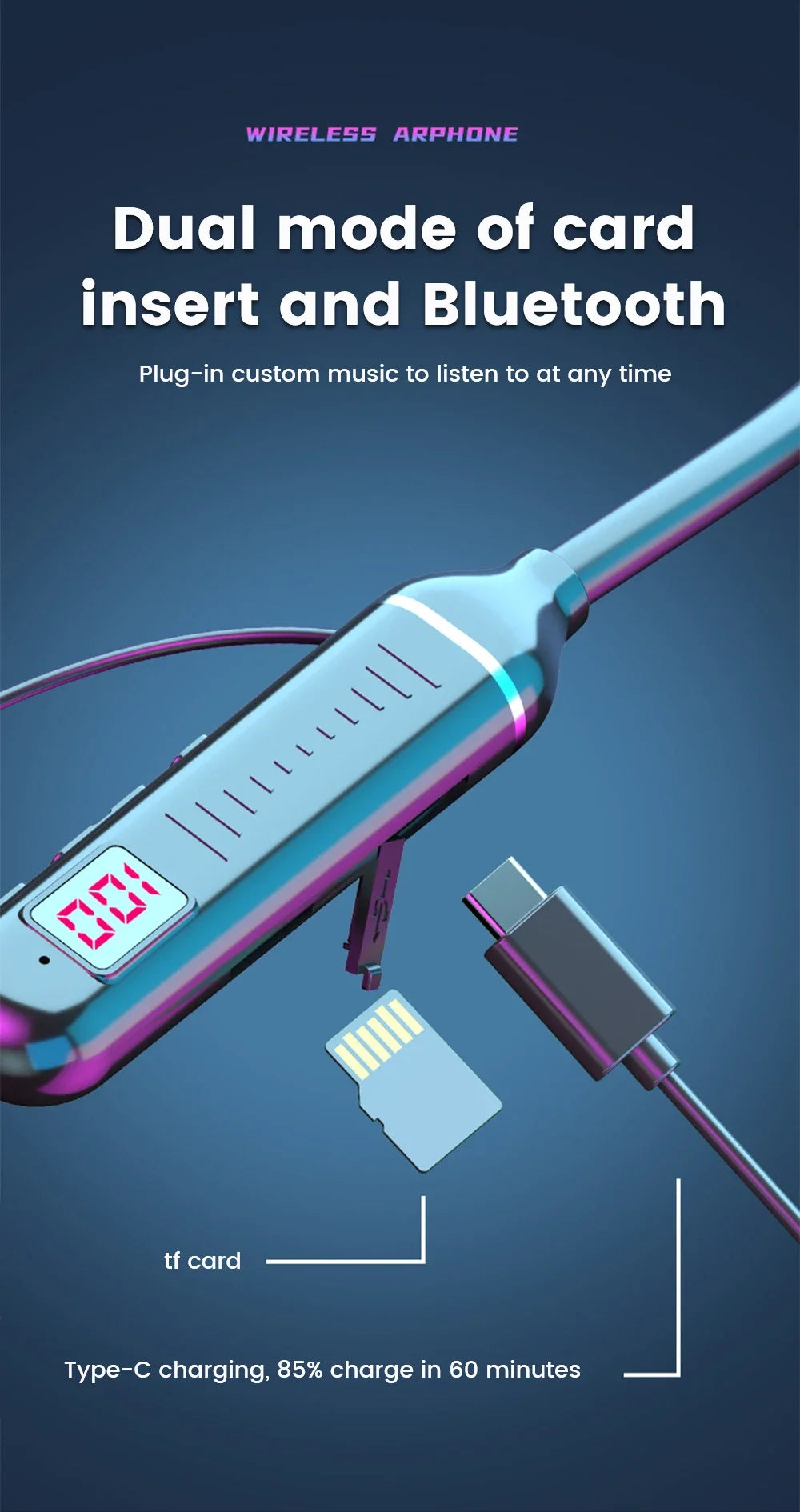 Wireless Earphones 5.3 Neckband Headphones Gaming LED Display Stereo Sports Headset Halter Waterproof Magnetic Earbuds