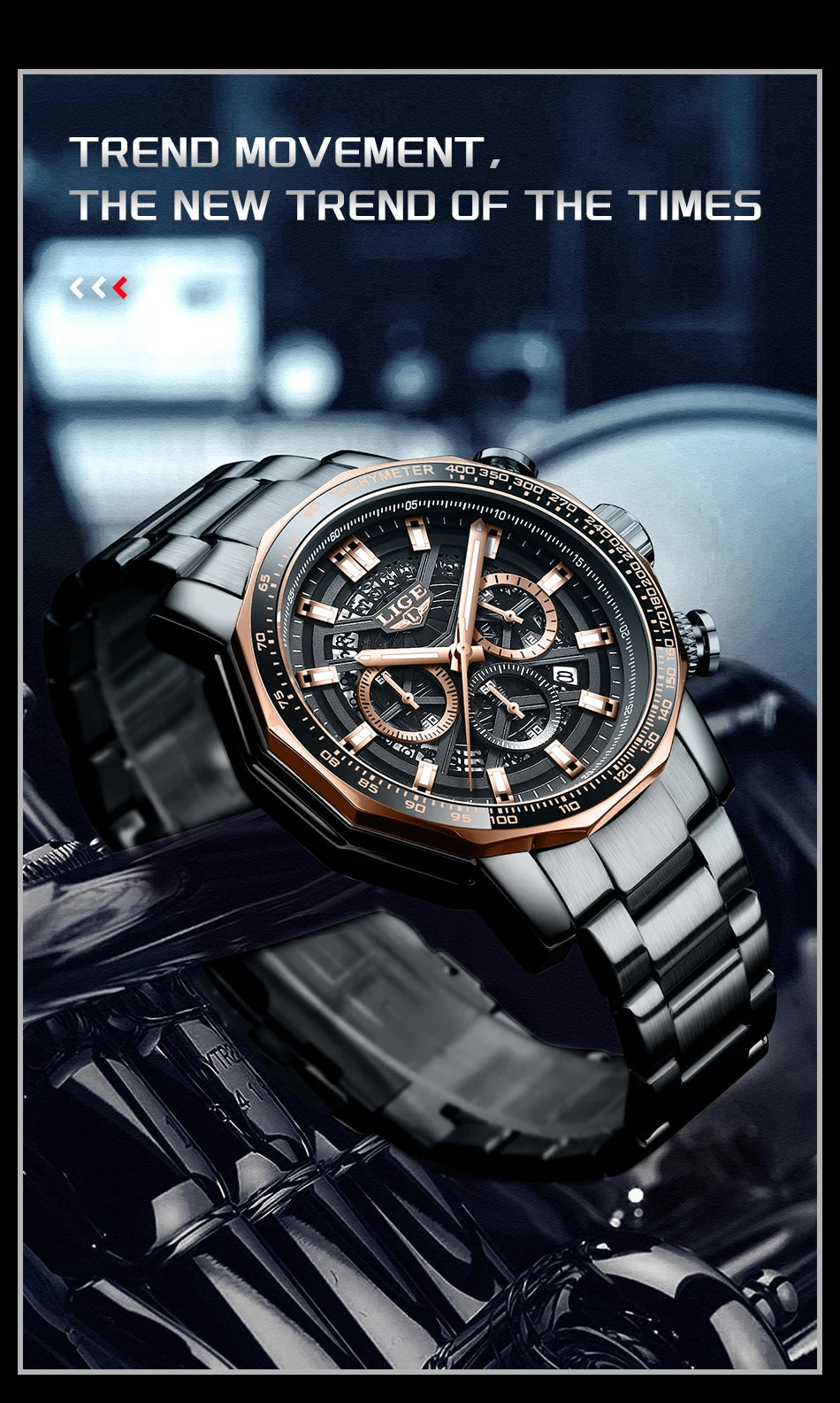 LIGE New Sport Chronograph Mens Watches Top Brand Luxury Full Steel Quartz Clock Waterproof Big Dial Watch Men Montre Homme