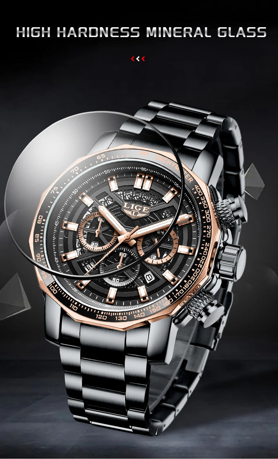 LIGE New Sport Chronograph Mens Watches Top Brand Luxury Full Steel Quartz Clock Waterproof Big Dial Watch Men Montre Homme