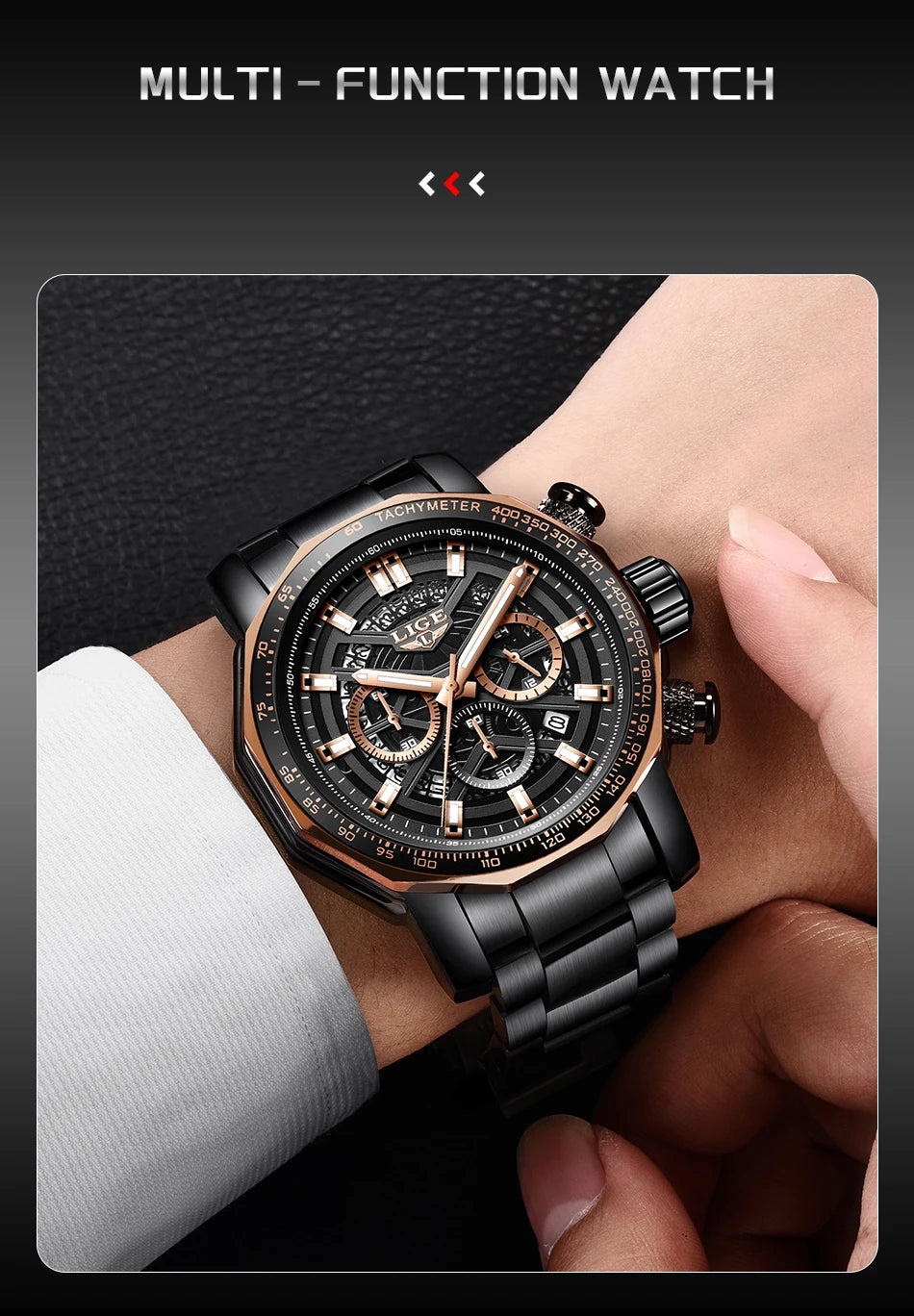 LIGE New Sport Chronograph Mens Watches Top Brand Luxury Full Steel Quartz Clock Waterproof Big Dial Watch Men Montre Homme
