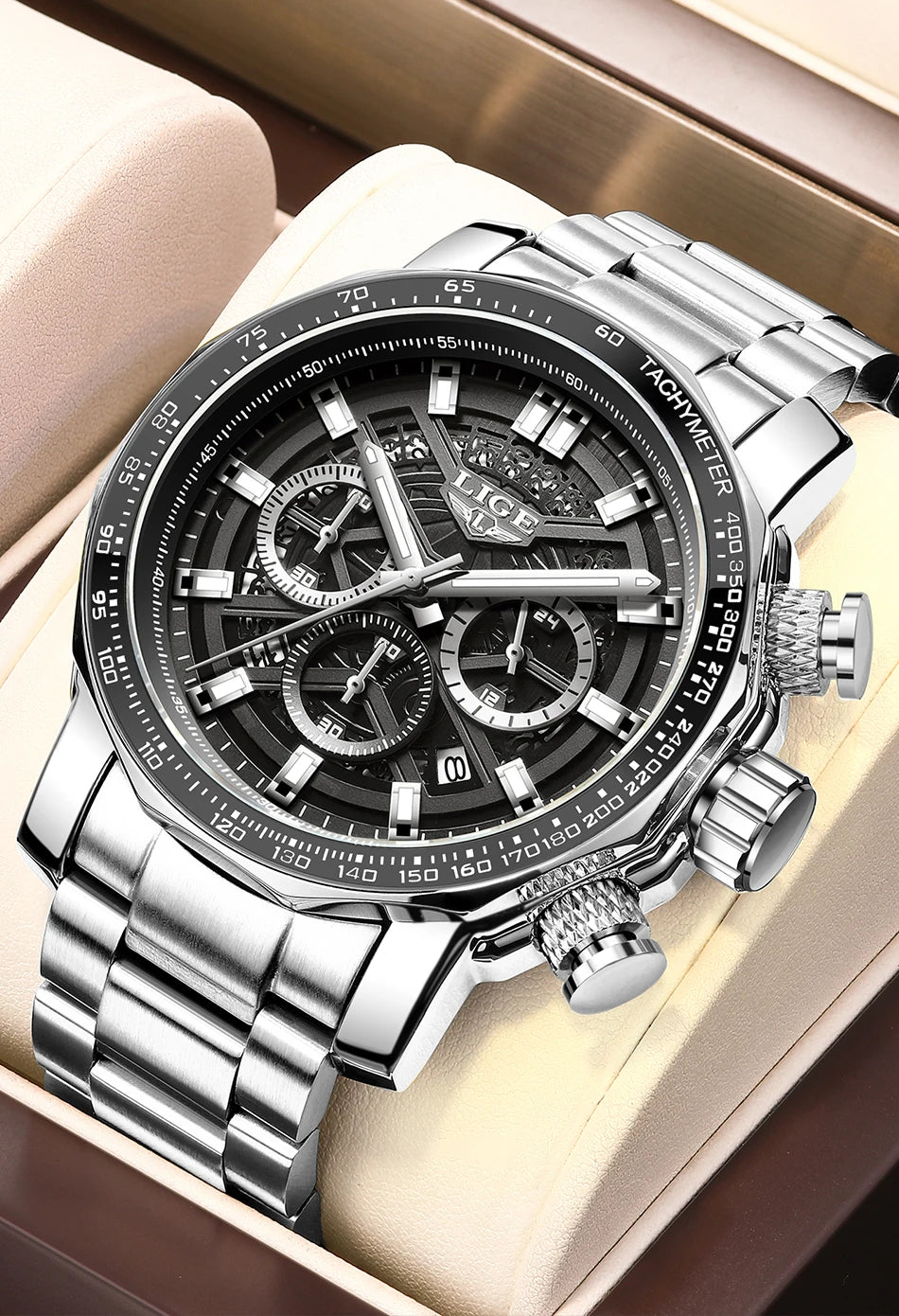 LIGE New Sport Chronograph Mens Watches Top Brand Luxury Full Steel Quartz Clock Waterproof Big Dial Watch Men Montre Homme