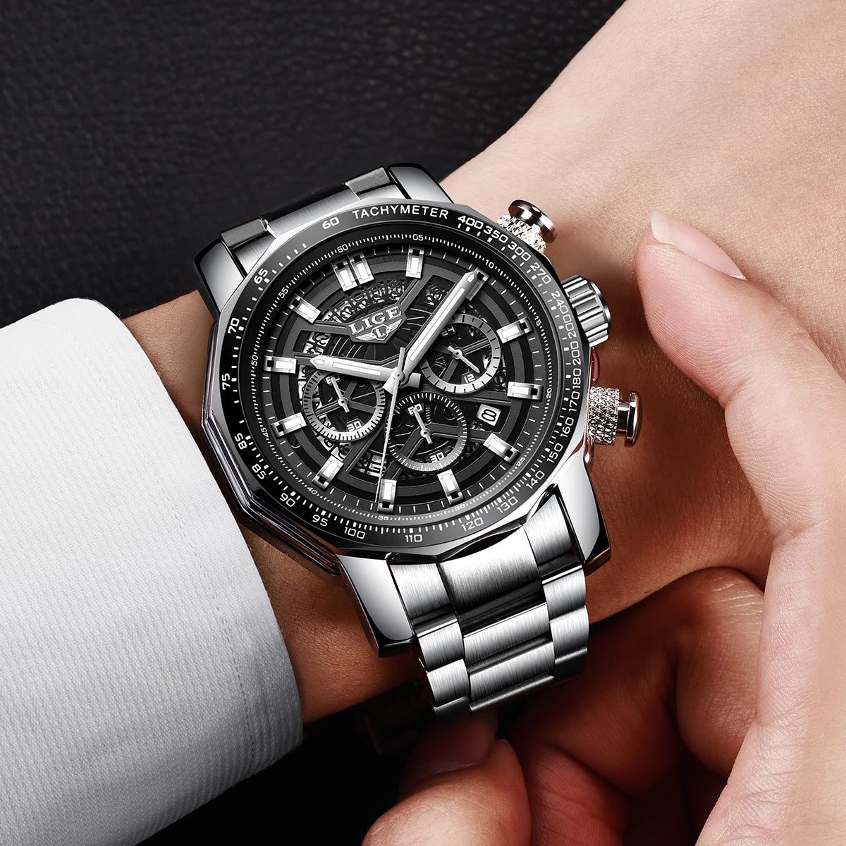 LIGE New Sport Chronograph Mens Watches Top Brand Luxury Full Steel Quartz Clock Waterproof Big Dial Watch Men Montre Homme