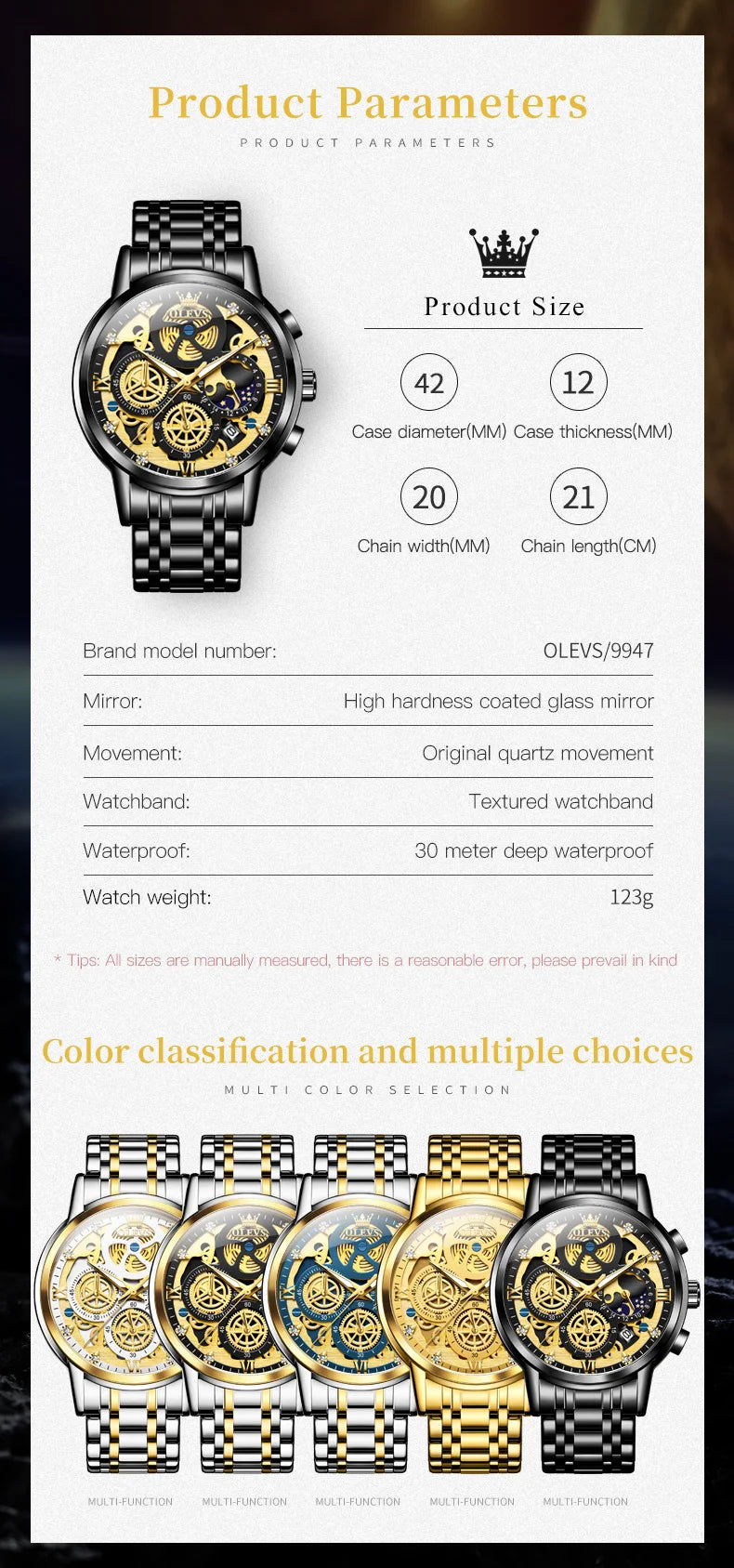 OLEVS Men's Watches Top Brand Luxury Original Waterproof Quartz Watch for Man Gold Skeleton Style 24 Hour Day Night New