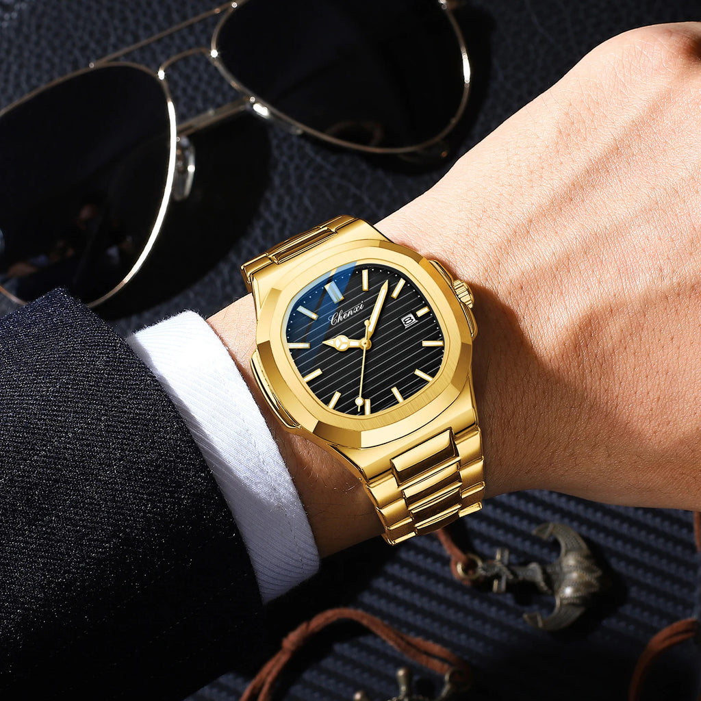 Watches For Men Luxury CHENXI Brand Waterproof Calendar Luminous Watch Man Gold Stainless Steel Quartz Wristwatch Male Clock