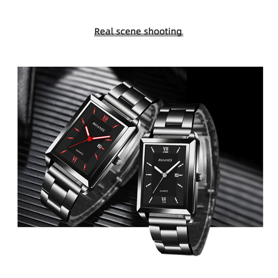 Top Brand Luxury Watches for Men Fashion Quartz Wristwatch Square Gold Stainless Steel Business Clock Relogio Masculino
