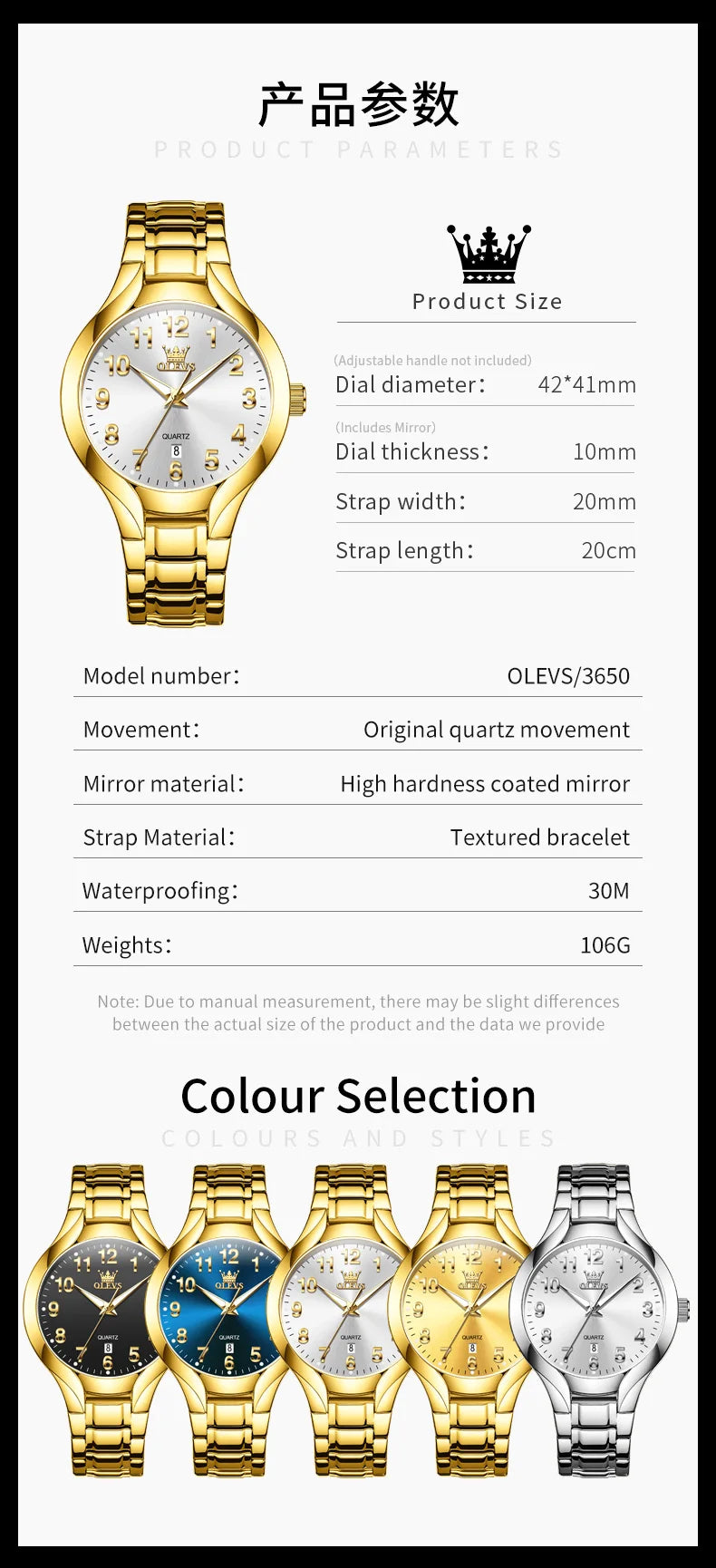 OLEVS 3650 Gold Watches for Men Classic Large Digital Dial Auto Date Waterproof Luminous Original Men's Quartz Wristwatch New