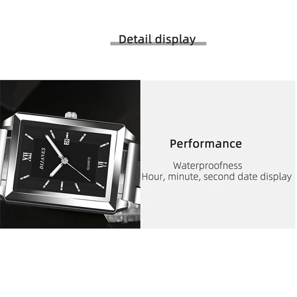 Top Brand Luxury Watches for Men Fashion Quartz Wristwatch Square Gold Stainless Steel Business Clock Relogio Masculino