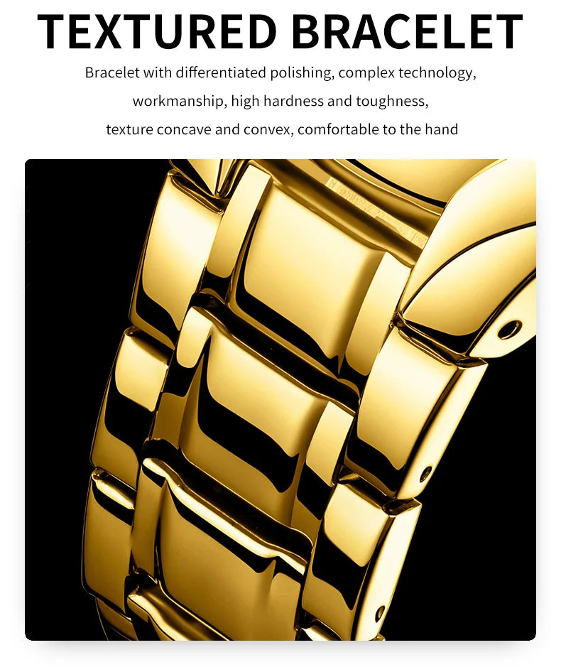 OLEVS 3650 Gold Watches for Men Classic Large Digital Dial Auto Date Waterproof Luminous Original Men's Quartz Wristwatch New