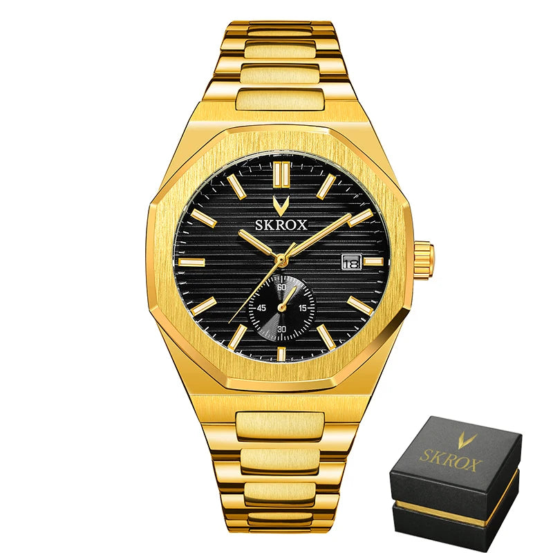 SKROX Official Original Octagonal Date Automatic Watches Top Luxury Man Gold Watch WATERRESISTANT Steel Mechanical Elegant Clock
