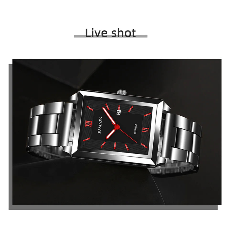 Top Brand Luxury Watches for Men Fashion Quartz Wristwatch Square Gold Stainless Steel Business Clock Relogio Masculino