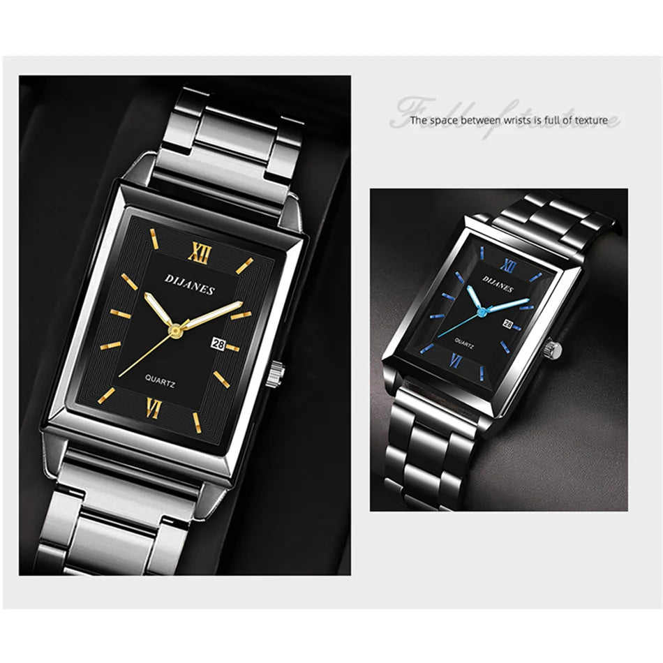 Top Brand Luxury Watches for Men Fashion Quartz Wristwatch Square Gold Stainless Steel Business Clock Relogio Masculino