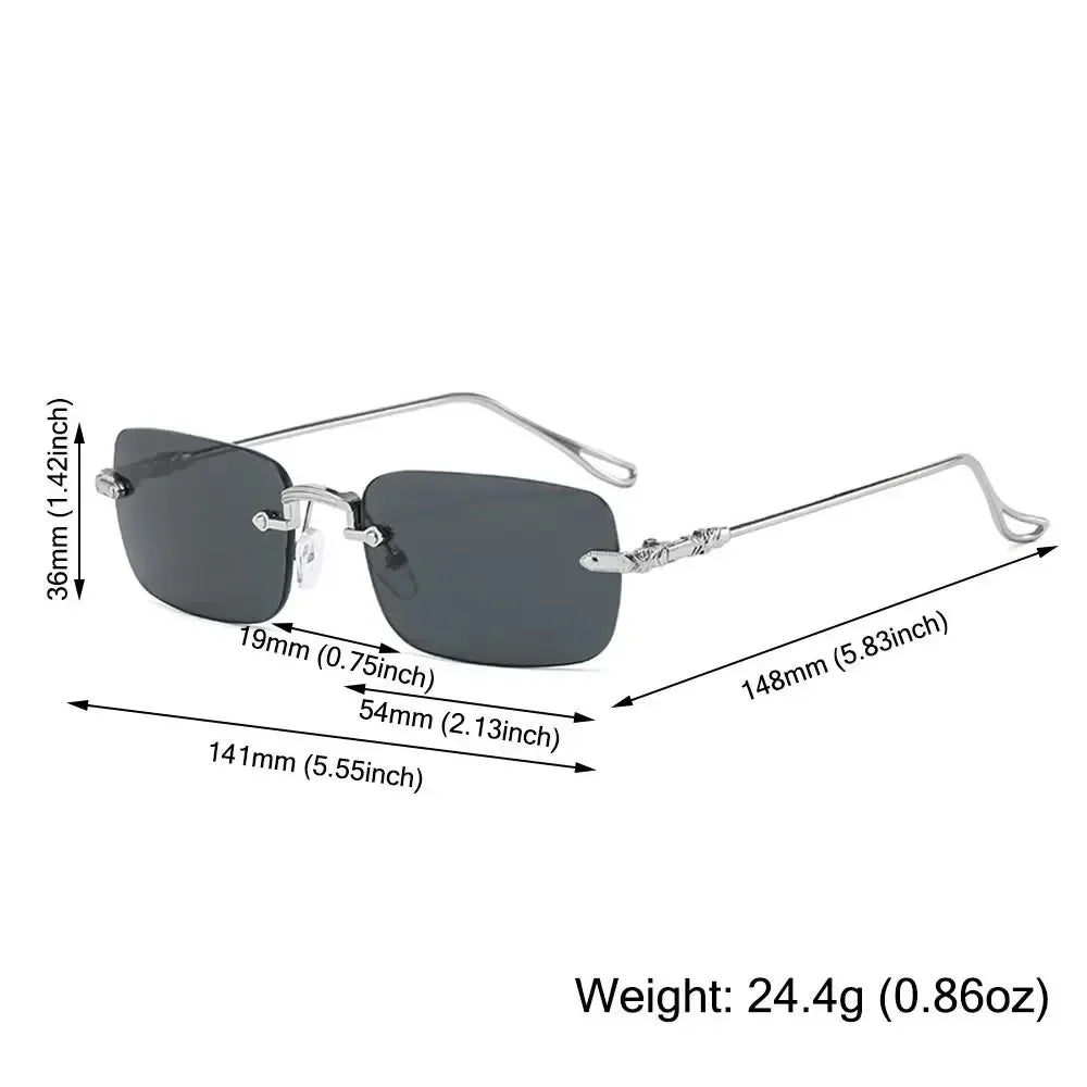 Rimless Rectangle Sunglasses for Men and Women with Vintage Shades