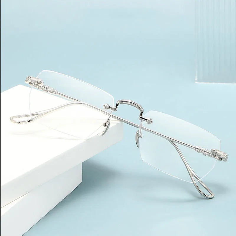 Rimless Computer Reading Glasses Frame Unisex Anti-Blue Light Presbyopia Eyeglasses Spectacles Frames