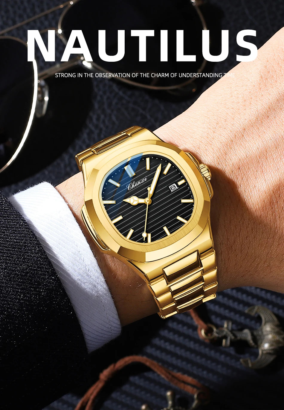 Watches For Men Luxury CHENXI Brand Waterproof Calendar Luminous Watch Man Gold Stainless Steel Quartz Wristwatch Male Clock