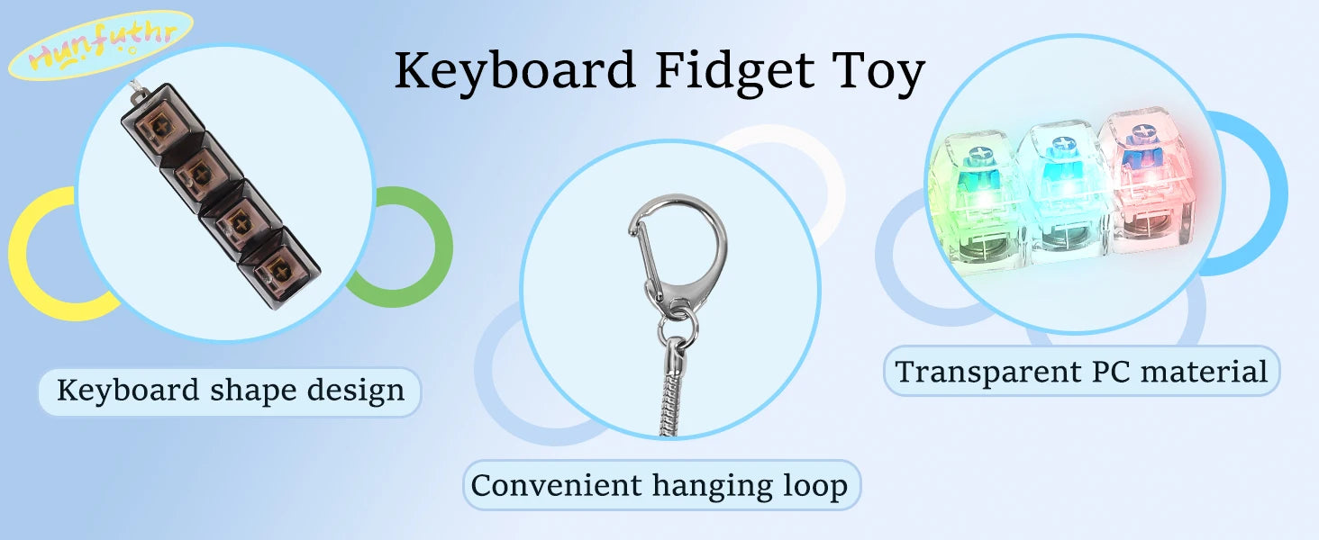 4 Keys Keyboard Fidget Toy Keychain Stress Relief Clicker Fidget Keyboard with LED, Squeeze Toy Crystal Transparent Bag Charm