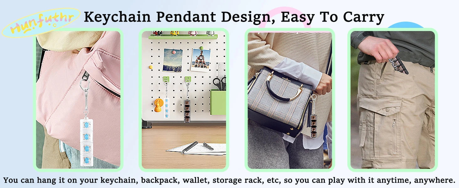 4 Keys Keyboard Fidget Toy Keychain Stress Relief Clicker Fidget Keyboard with LED, Squeeze Toy Crystal Transparent Bag Charm