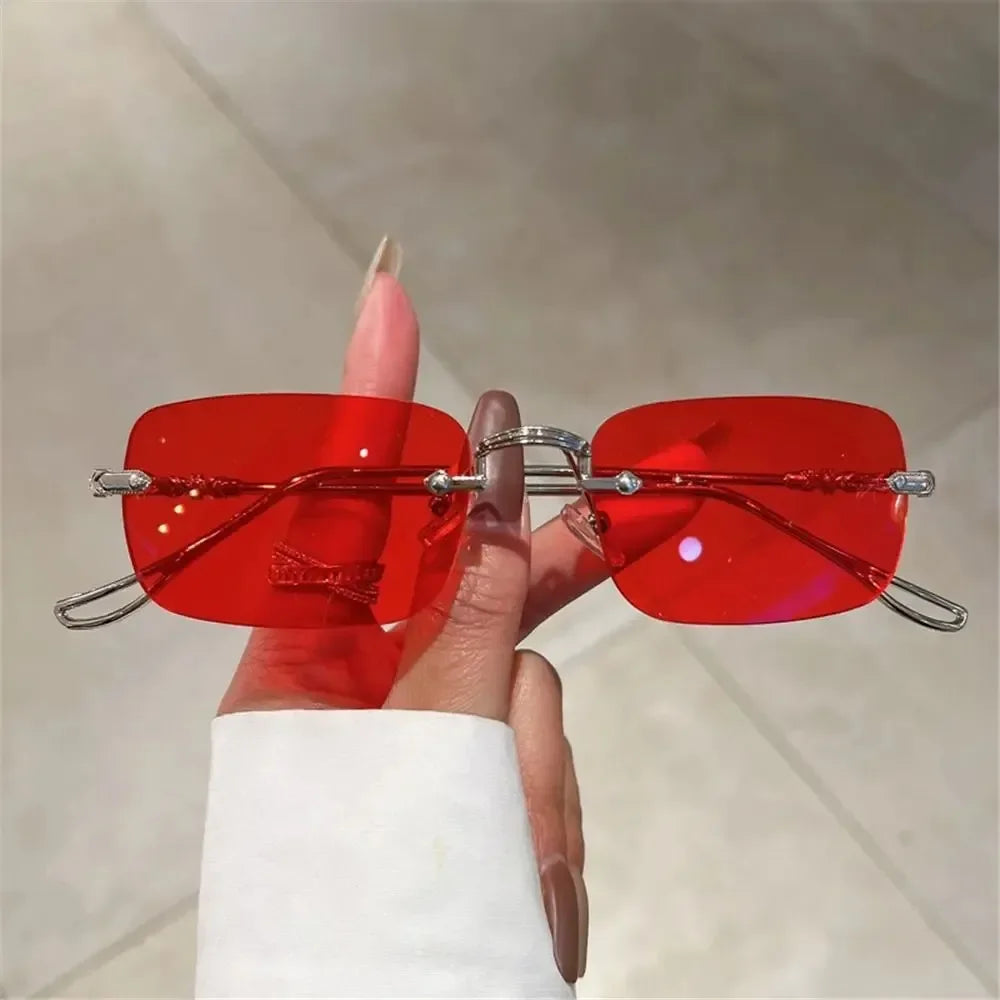 Rimless Rectangle Sunglasses for Men and Women with Vintage Shades