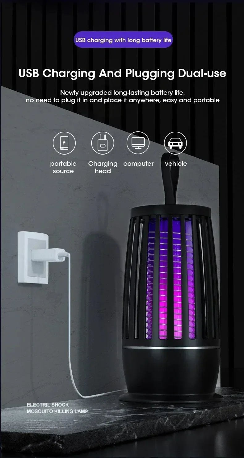 USB Rechargeable Mosquito Killer Lamp Silent Indoor/Outdoor Portable Electronic Pest Repellent for Bedroom/Patio Insect Trap